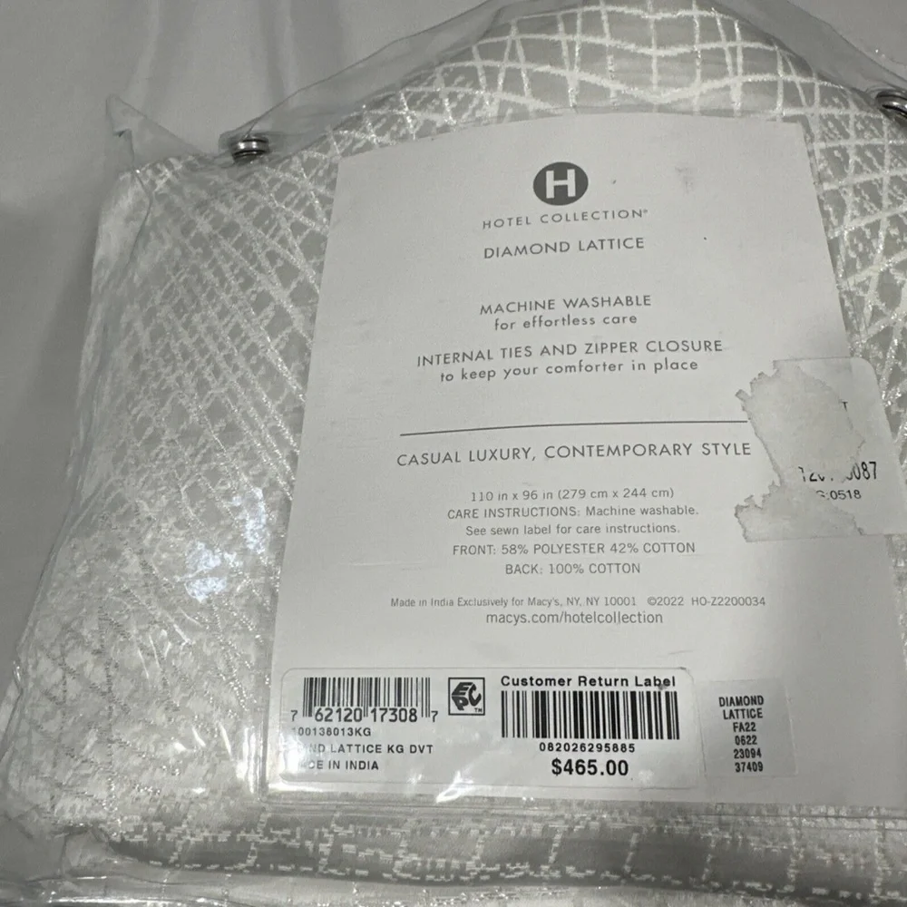 NIB $465 [ King Duvet Cover ] Hotel Collection Diamond‎ Lattice Fresh White